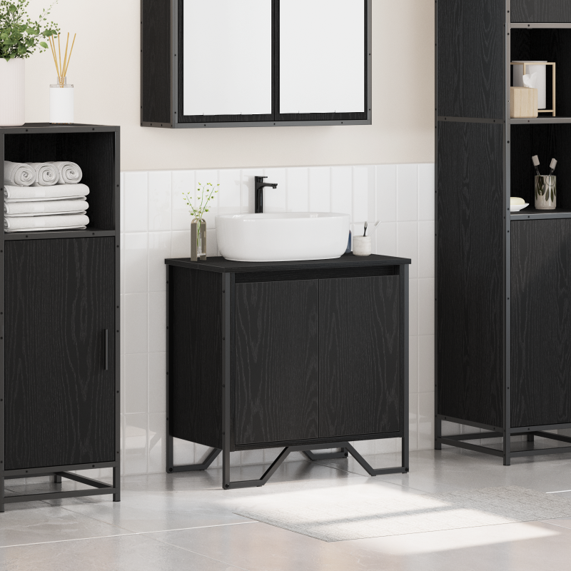 Waschbecken-Schrank Schwarze Eiche 60x35x60 cm Furniertes Holz