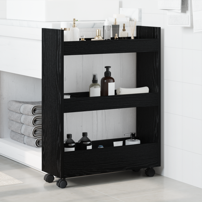 schmaler Aufbewahrungstrolley 3 Tier Schwarze Eiche Ingenieuholz