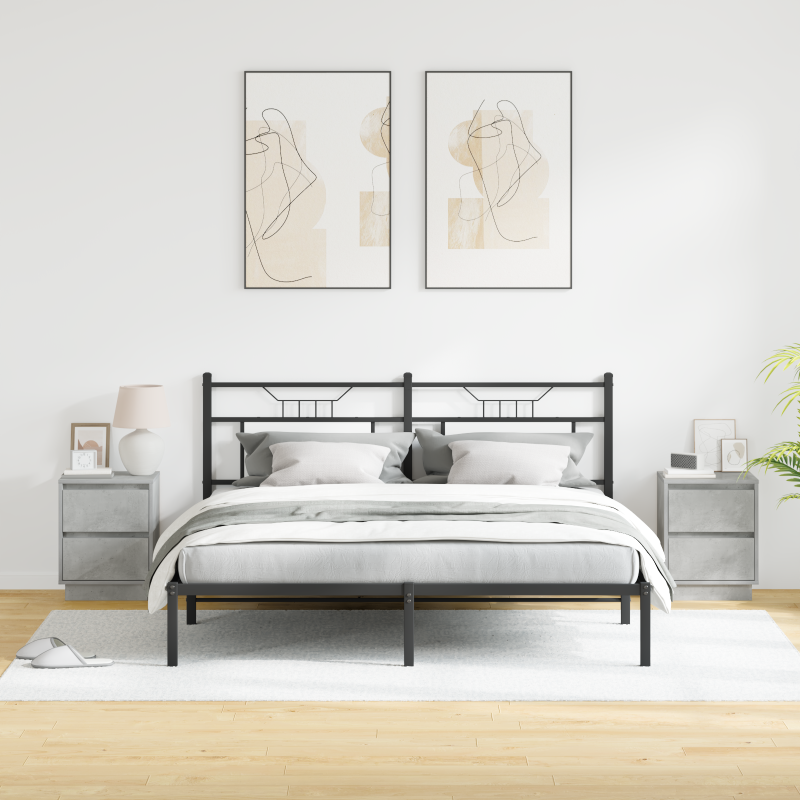 Nachttische mit LED-Lichtern 2 Stück Beton Grau 39x34.5x50 cm