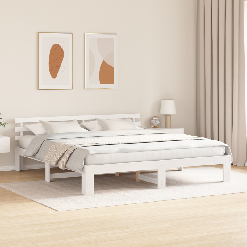 Weißes Bettgestell Weiß Massivholz 200 x 200 cm