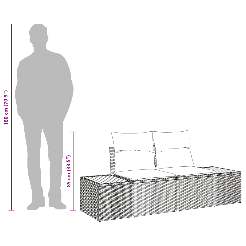 2-Sitzer Gartenbank mit Stauraum und Kissen Schwarzes Poly-Rattan