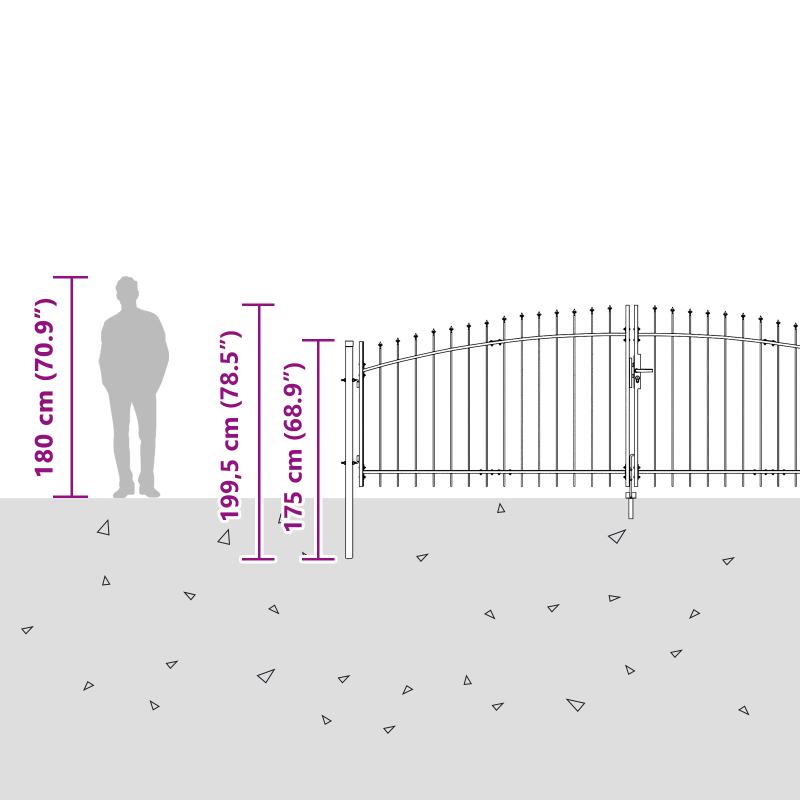 Gartentor mit Spitzdach Doppelschwing Grau 150x400 cm Stahl
