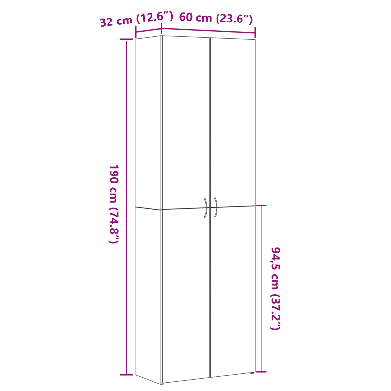 Büroschrank Schwarz Eiche 60x32x190 cm Holzwerkstoff