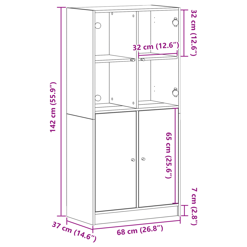 Hochschrank mit Türen Schwarz Eiche 68x37x142 cm Holzwerkstoff