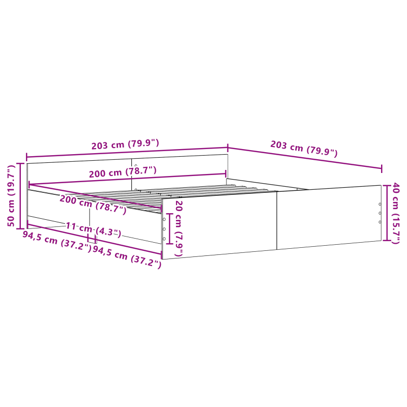 Bettgestell Alteiche 200x200 cm Spanplatte