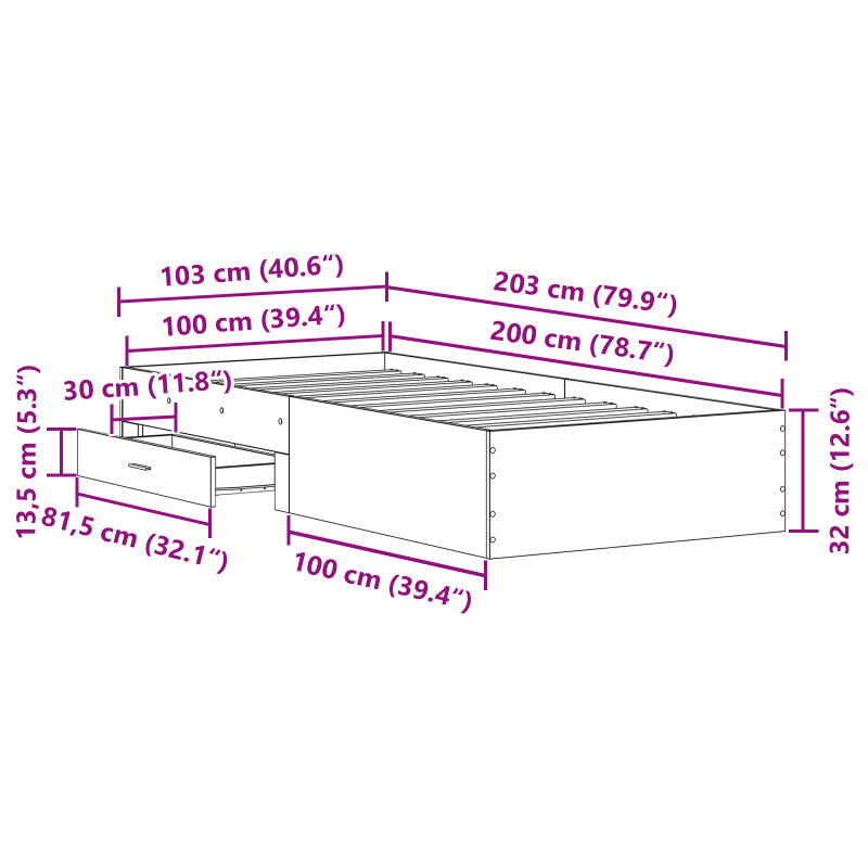 Bettgestell Altholz 100x200 cm Holzwerkstoff