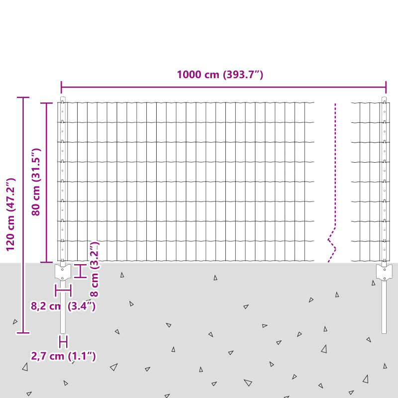 Euro Zaun mit 5 U-Pfosten Silber 0,8x10 m Stahl