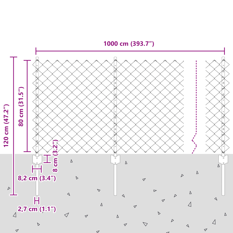 Drahtzaun mit 10 U-Posten Silber 0.8x10 m Stahl