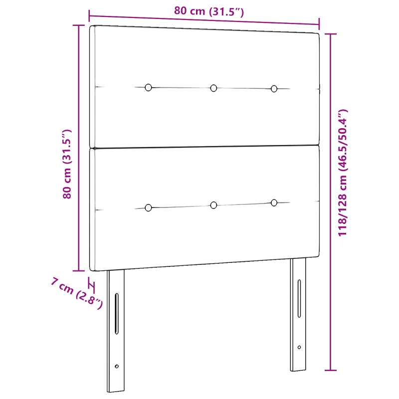 Kopfteil mit Knopfheftung Rosa 80 cm Samt