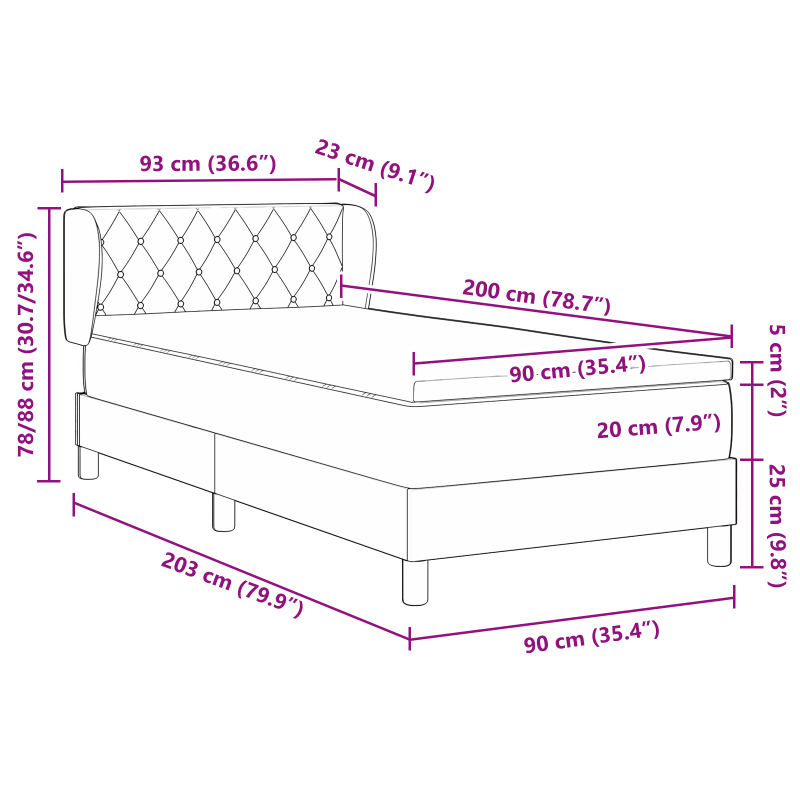 Boxspringbett mit Matratze in Dunkelgrün 90x200 cm aus Samt