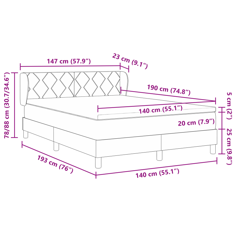 Boxspringbett mit Matratze Dunkelgrau 140x190 cm Samt