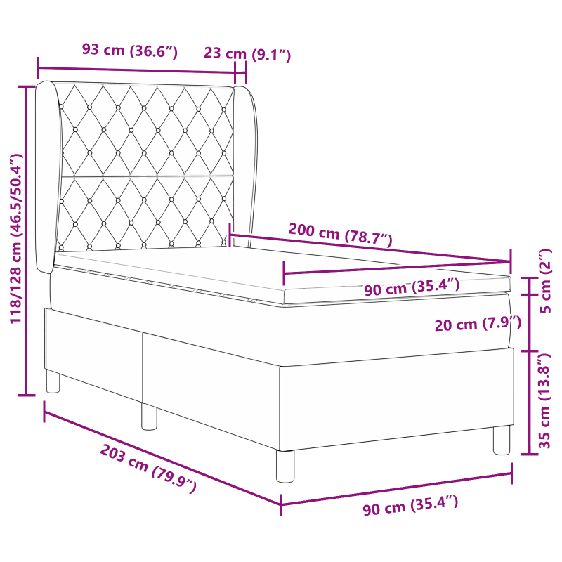 Boxspringbett mit Matratze - Hellgrau - 90x200 cm - Samt