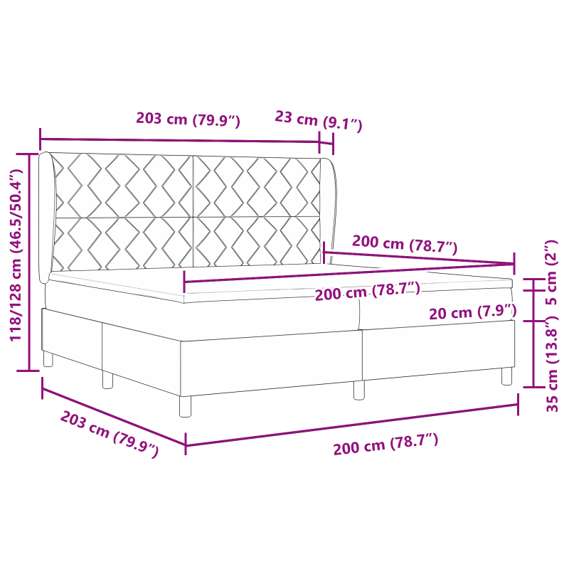 Boxspringbett mit Matratze Dunkelgrau 200x200 cm Samt