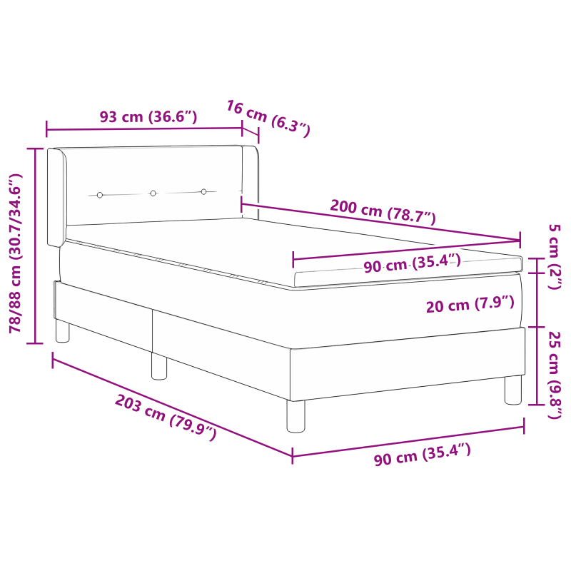 Boxspringbett mit Matratze Blau 90x200 cm Stoff
