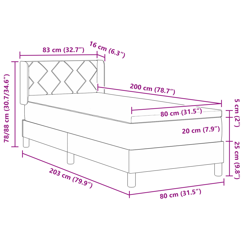 Boxspringbett mit Matratze Creme 80x200 cm Stoff