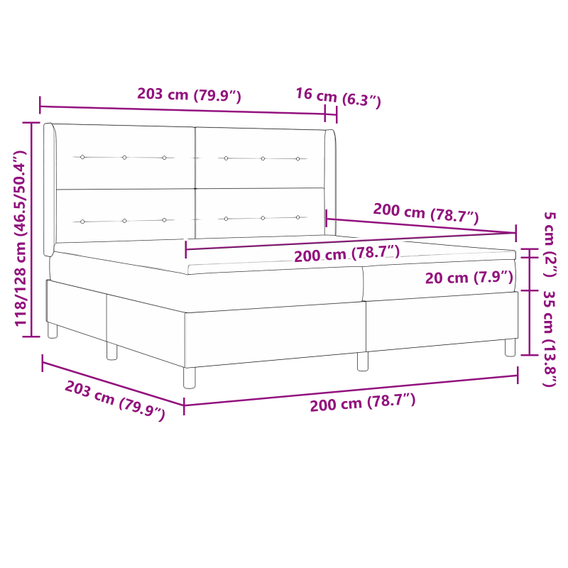 Boxspringbett mit Matratze - Dunkelgrau, 200x200 cm, Stoff