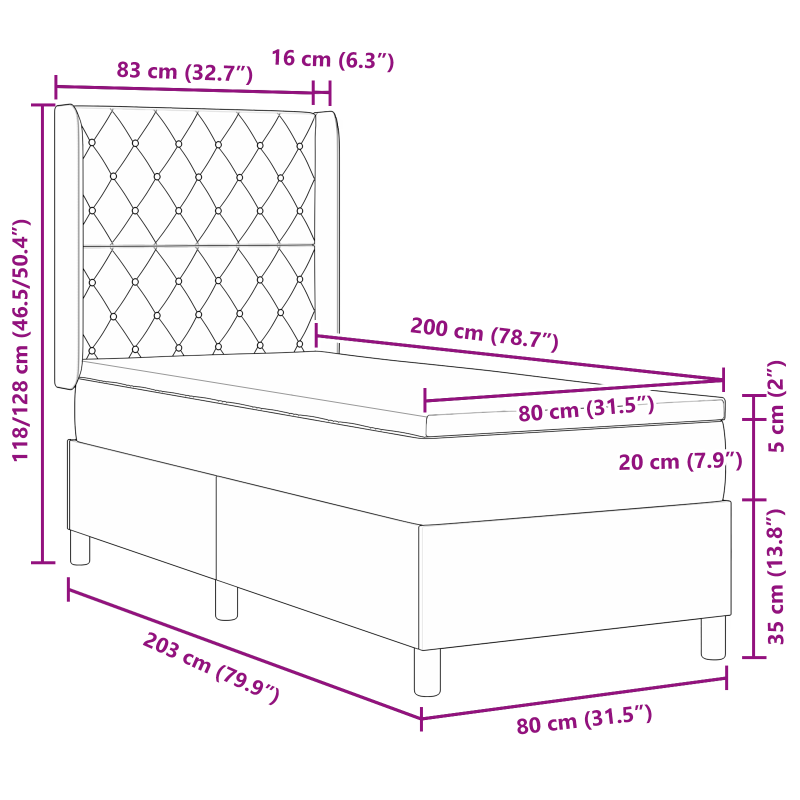 Boxspringbett mit Matratze Dunkelgrau 80x200 cm Samt