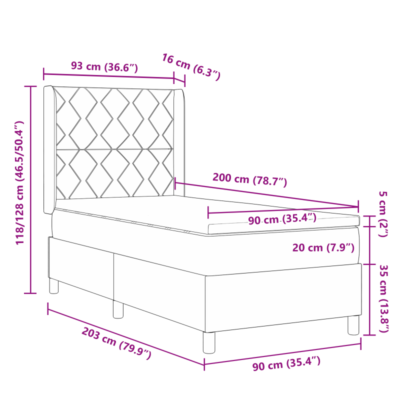 Boxspringbett mit Matratze & LED Blau 90x200 cm Stoff