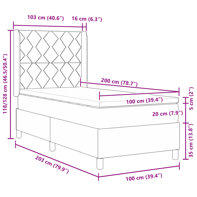 Boxspringbett mit Matratze & LED Licht Grau 100x200 cm Stoff