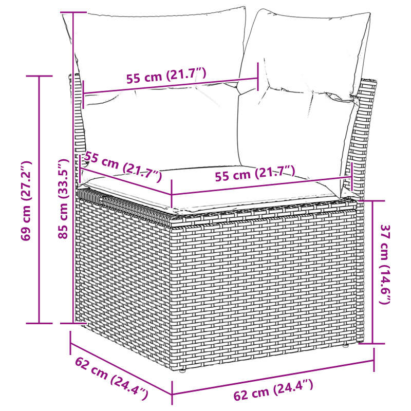 10-teiliges Garten Sofa Set mit Kissen Beige Poly Rattan