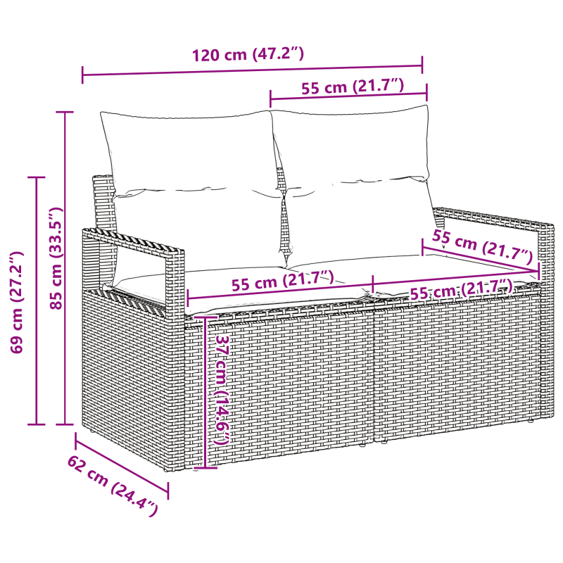 10-teilige Garten Sofa Set mit Kissen Beige Poly Rattan