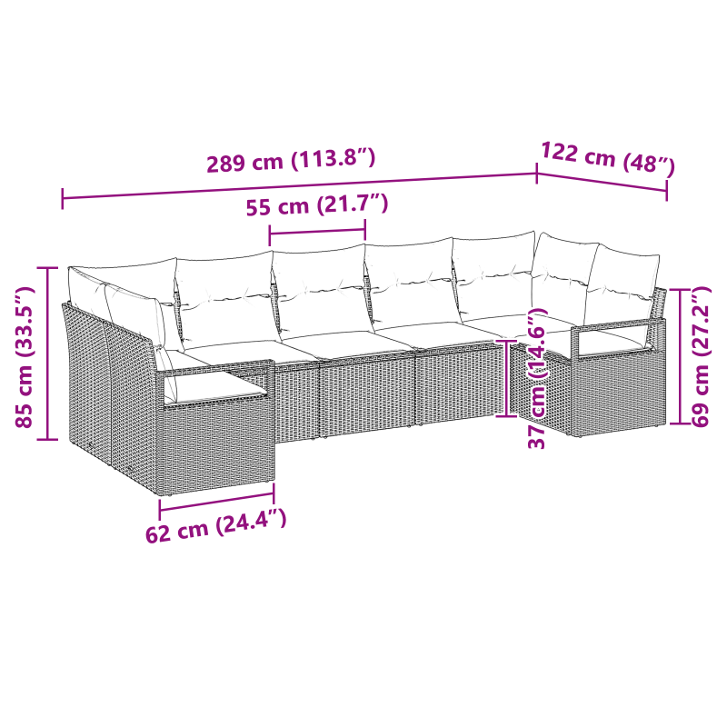 7-teiliges Garten Sofa Set mit Kissen Schwarz Poly-Rattan