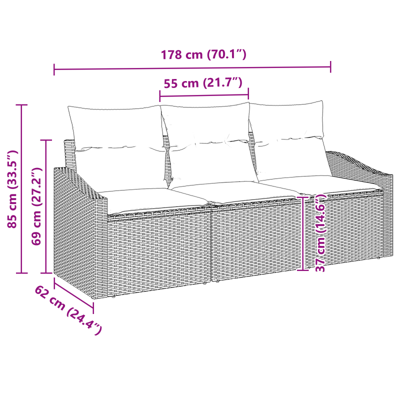 8-teiliger Garten Sofa Set mit Kissen Braun Poly Rattan
