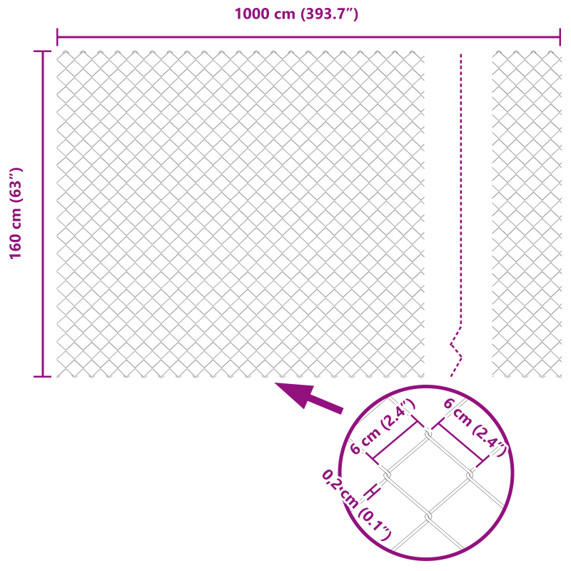 Maschendrahtzaun mit 7 Spitzenpfählen 1.6x10 m Verzinkter Stahl