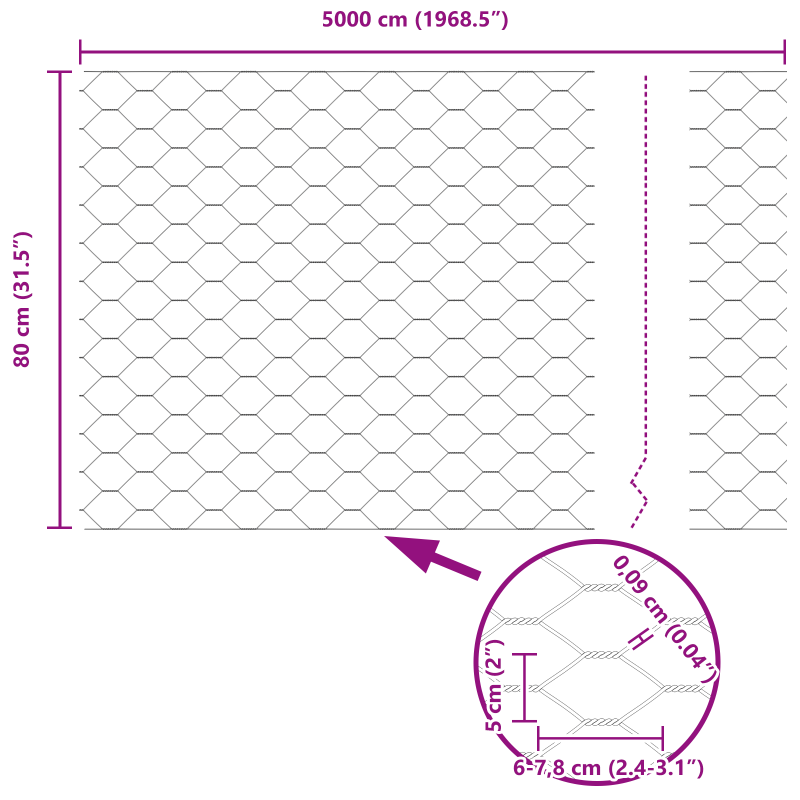 Sechskantzaun Grau 0.8x50 m Stahl