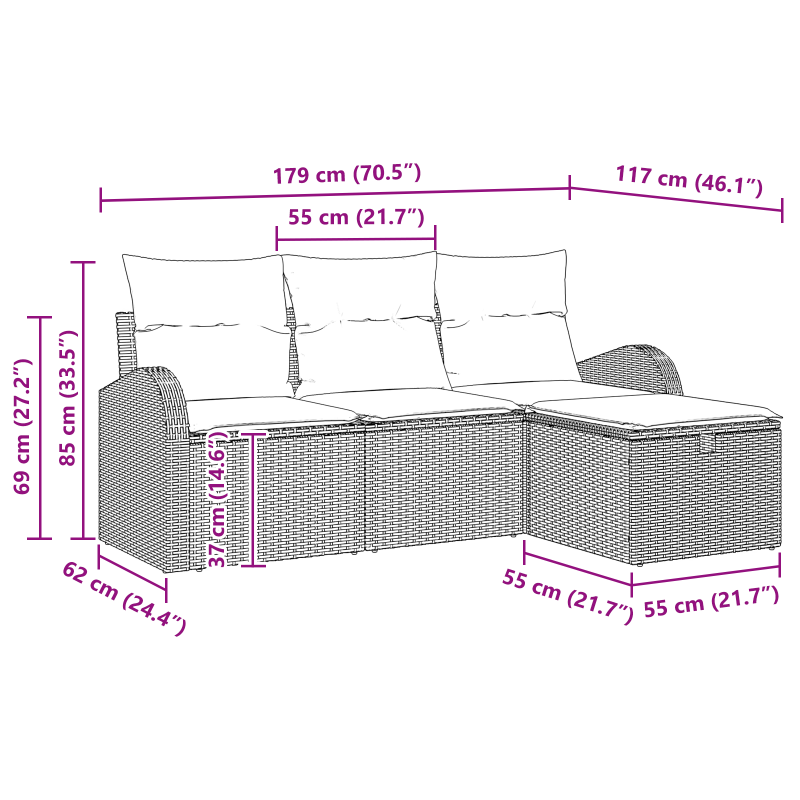 6-teiliges Garten Sofa Set mit Kissen Schwarz Poly Rattan