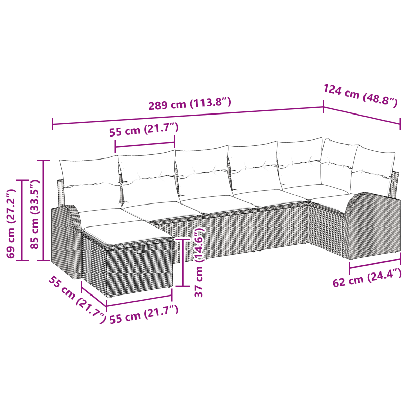 9-teiliges Garten-Sofa-Set mit Kissen Braun Poly Rattan