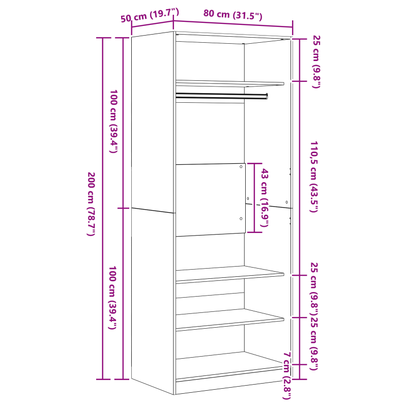 Kleiderschrank Schwarz-Eiche Set von 2 Schwarz Eiche Holzwerkstoff