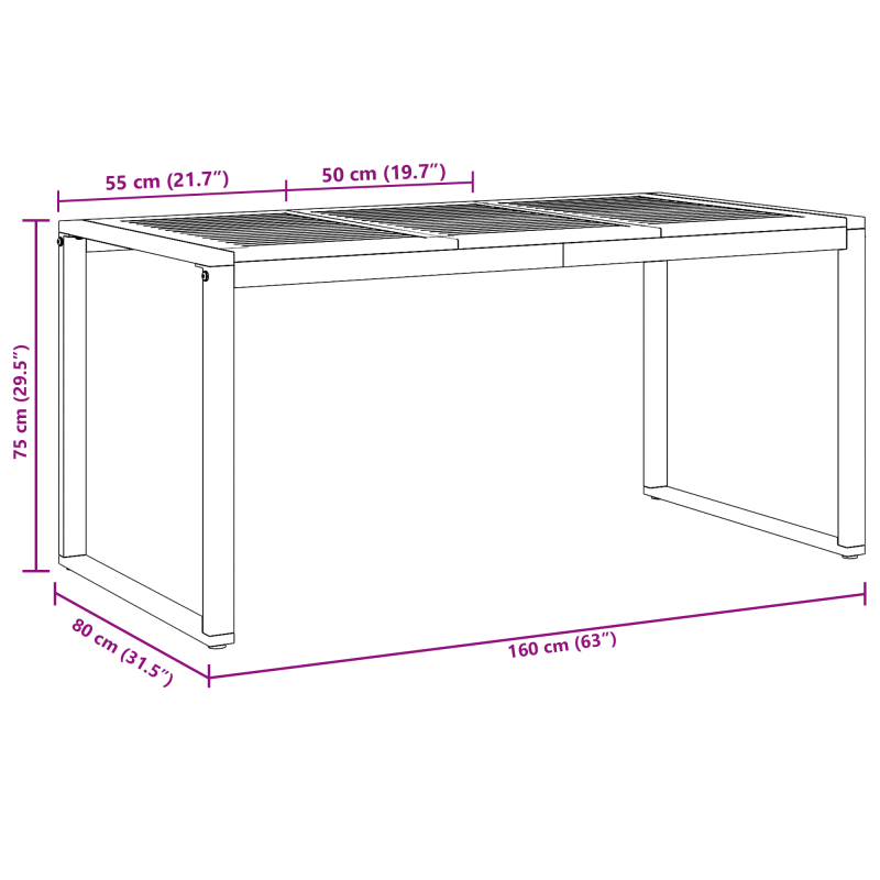 Esszieltisch Grau 160x80x75 cm Stahl und massivem Akazienholz