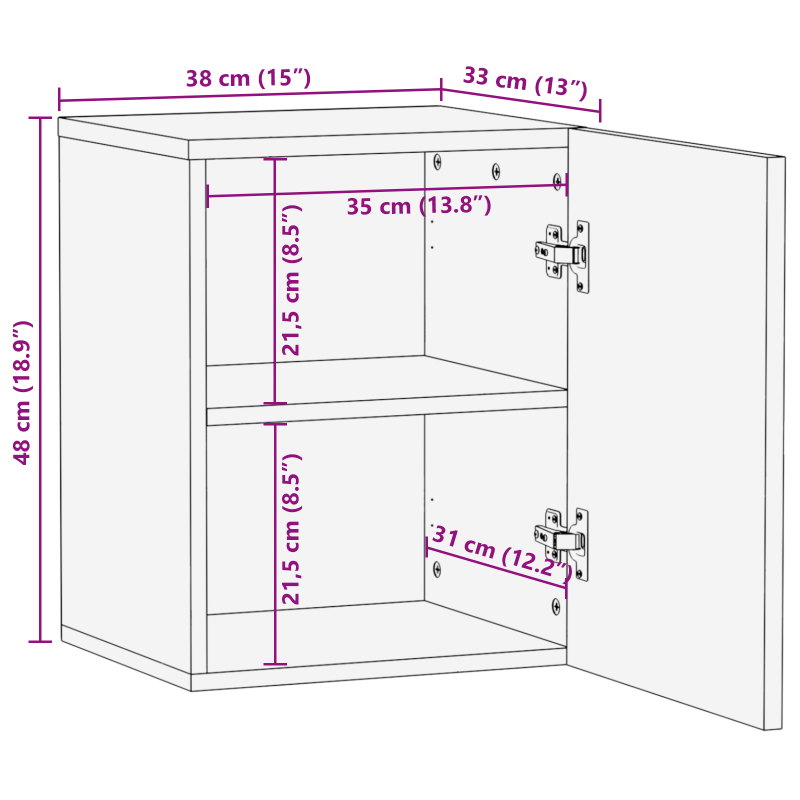 Badezimmerschrank 38x33.5x48 cm Massivholz Mango & Holzwerkstoffe