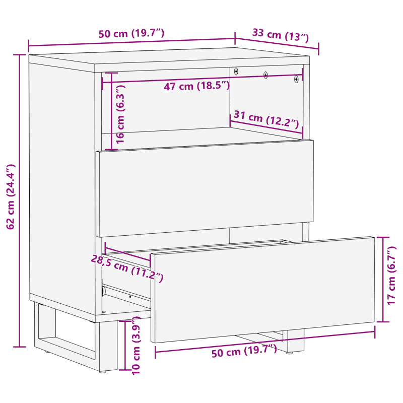 Nachttisch 50x33x60 cm Massivholz Mango & MDF
