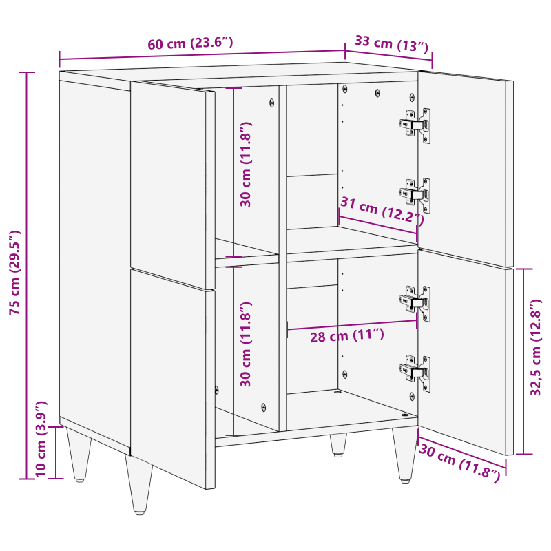 Sideboard Honigbraun Massivholz Akazie 60 x 33 x 75 cm Sideboard