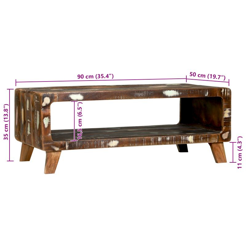 Couchtisch 90x50x35 cm Massivholz Altholz