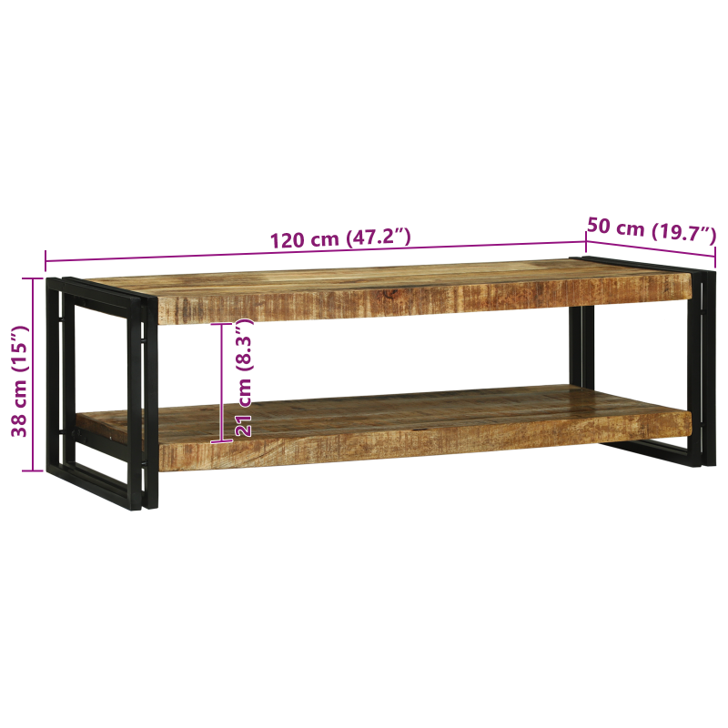 Couchtisch 120x50x38 cm Massivholz Grob Mango