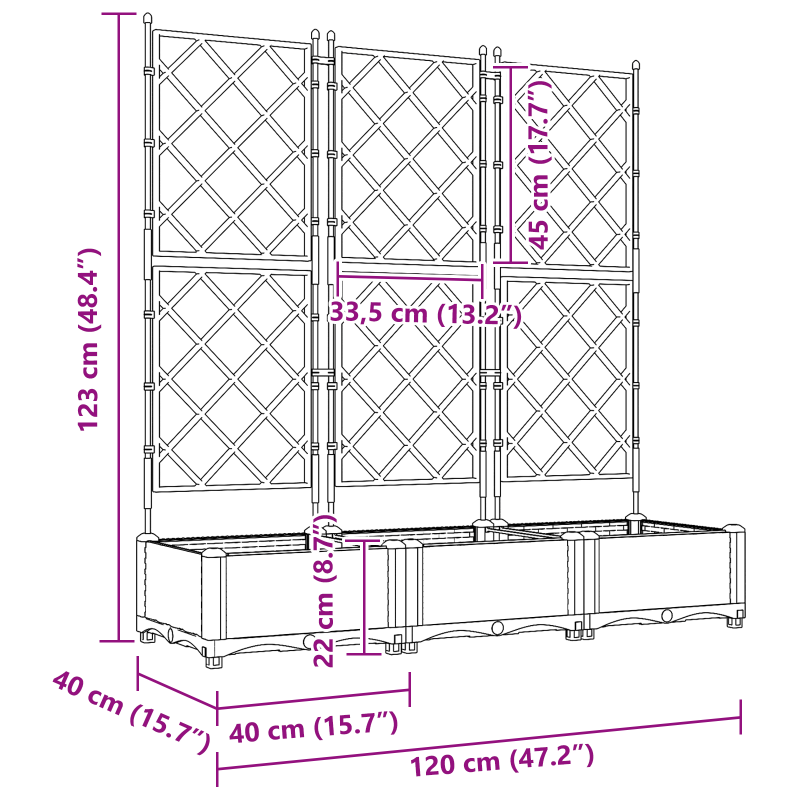 Gartenpflanzer mit Spalier 3 Stück Braun 120x40x125.5 cm