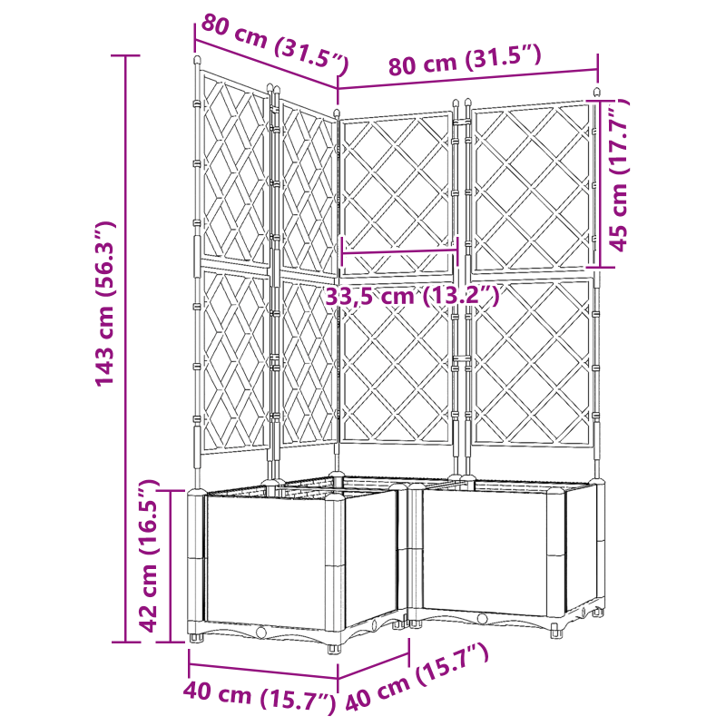 Garten Pflanzer mit Gitter 2 Stück Weiß 80x40x143 cm