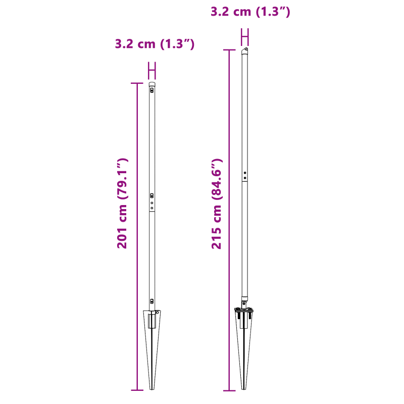 Zaunpfosten mit Spitze 13 Stück Ø32 mm 170 cm Galvanisiertes Stahl