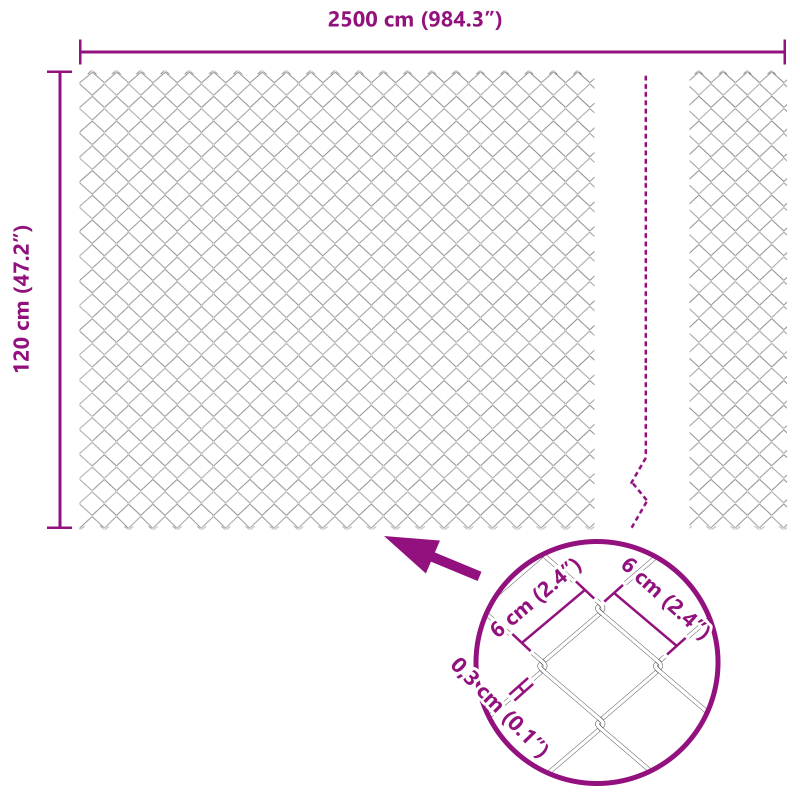 Kettenzaun Grau 1.2x25 m Stahl