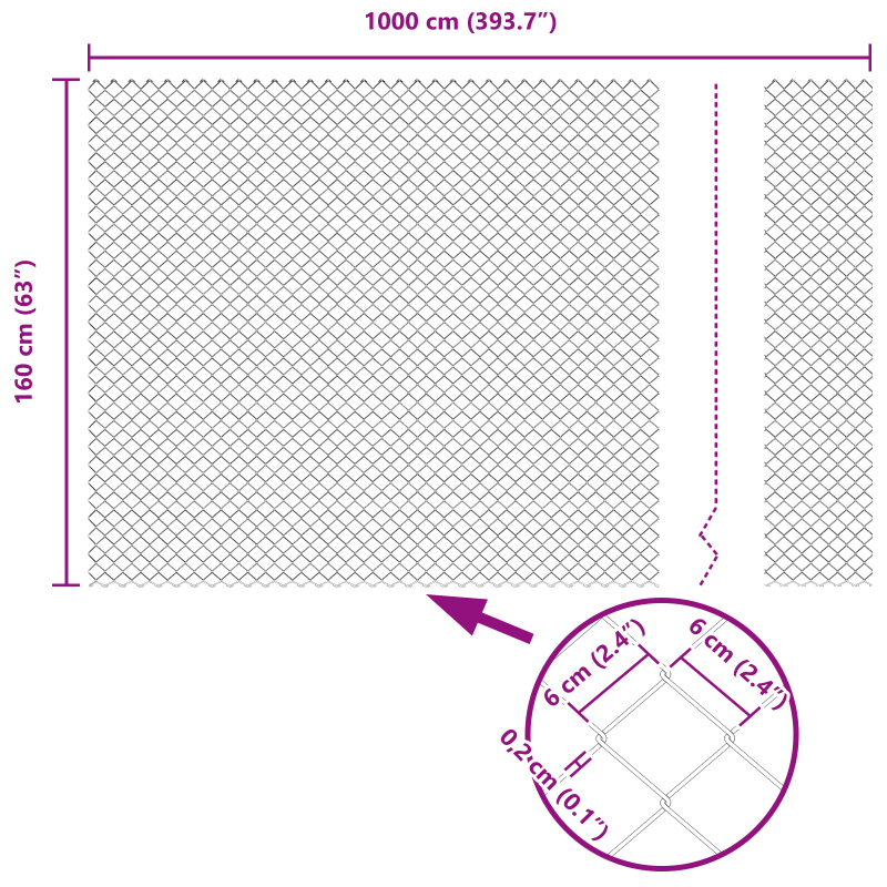 Maschendrahtzaun 1,6x10 m Feuerverzinkter Stahl