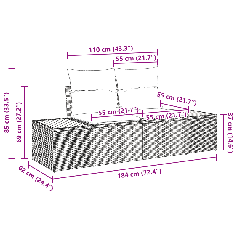 2-Sitzer Garten Sofa mit Stauraum und Kissen Beige Poly Rattan
