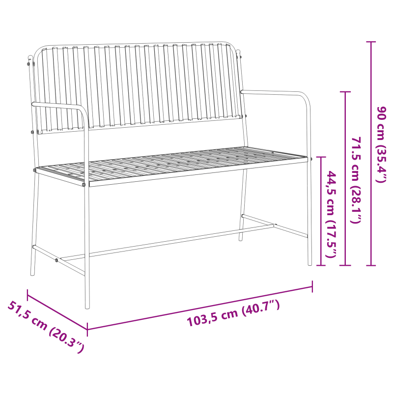Bank Weiß Metall 103,5 x 51,5 x 90 cm Langlebig Gartenbank