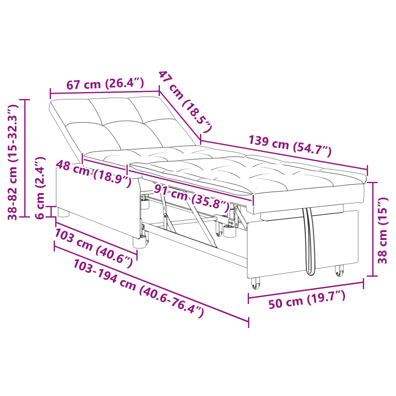 Schlafsofa 3-in-1 Ausziehdesign Schwarzer Stoff
