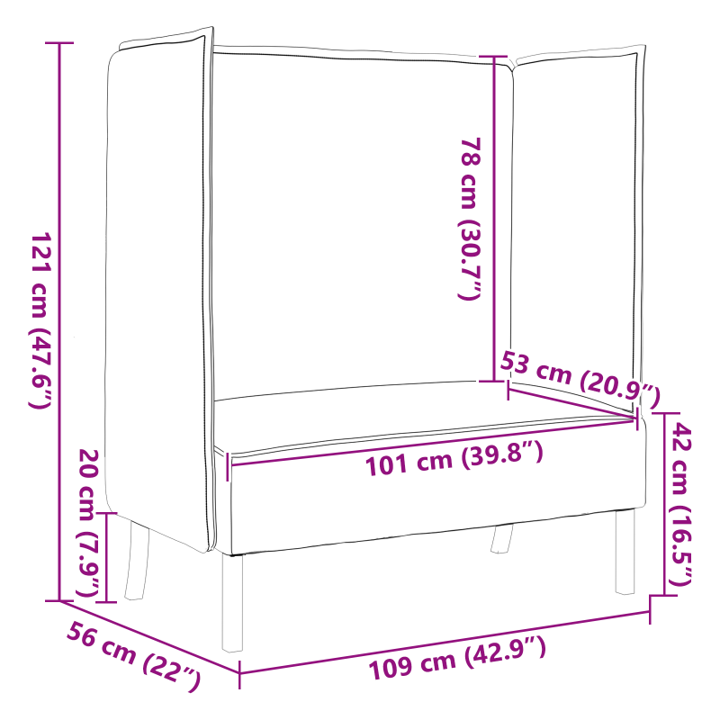 Hochlehner Sofa Creme 109x56x121 cm Stoff