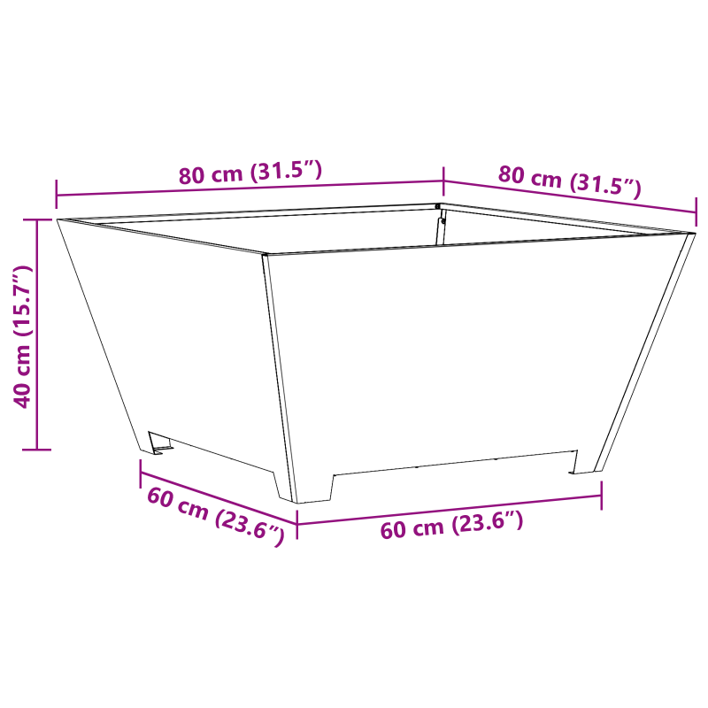 Feuerstelle Quadrat Schwarz 80x80x40 cm Stahl