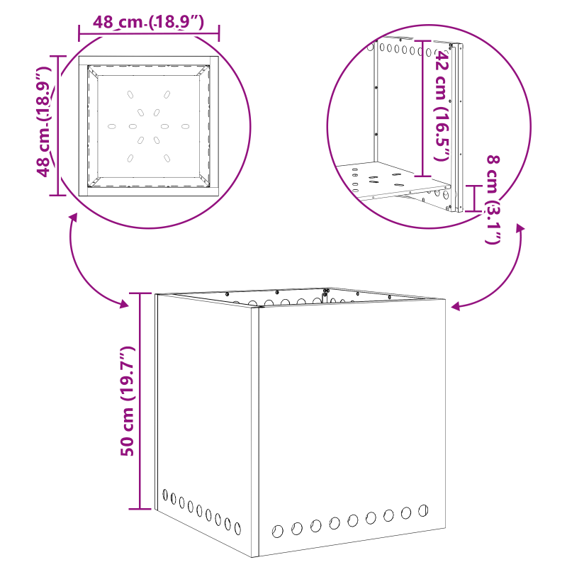 Rauchfreier Feuerstelle Quadrat Schwarz 48x48x50 cm Stahl