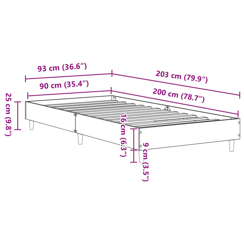 Bettgestell 90x200 cm Grau Sonoma Holzwerkstoff